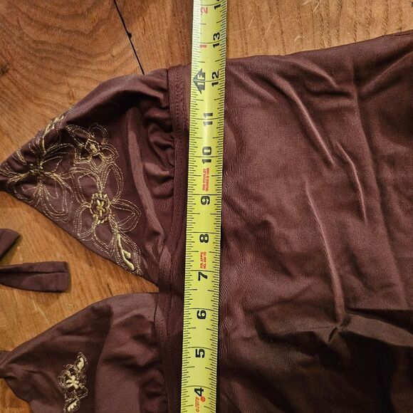 Ocean Dream Brown One Piece Swimsuit with gold embroidery Women's size 12 - Picture 6 of 7